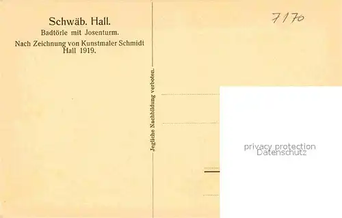 Schwaebisch Hall Badtoerle Josenturm Zeichnung Maler Schmidt Kat. Schwaebisch Hall