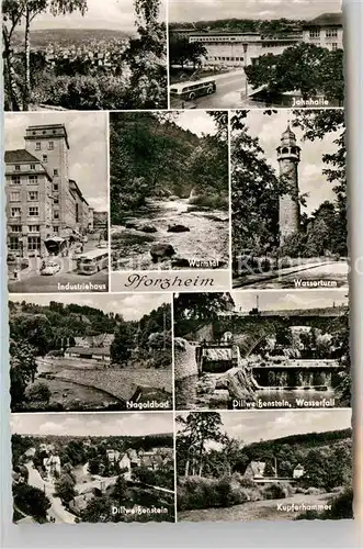 Pforzheim Jahnhalle Industriehaus Wuermtal Wasserturm Nagoldbad Wasserfall Kat. Pforzheim
