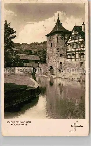 Schwaebisch Hall Partie am Kocher Sulfersteg Turm Altstadt Kat. Schwaebisch Hall