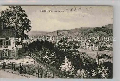 Freiburg Breisgau Panorama Blick vom Lorettoberg Gasthaus Kat. Freiburg im Breisgau