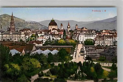 Freiburg Breisgau Stadtbild mit Muenster und Kirchen Blick zum Schwarzwald Kat. Freiburg im Breisgau