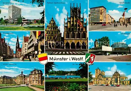 Muenster Westfalen Rathaus Stadtweinhaus Aa See Schloss Prinzipalmarkt Kat. Muenster