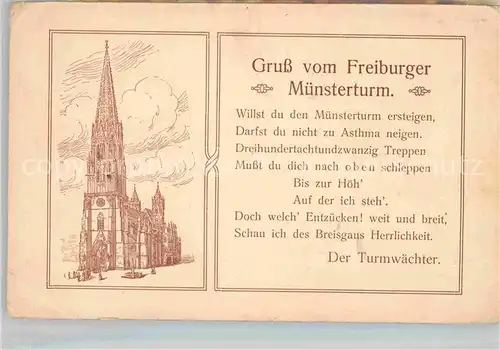 Freiburg Breisgau Muensterturm Spruch Turmwaechter Kat. Freiburg im Breisgau