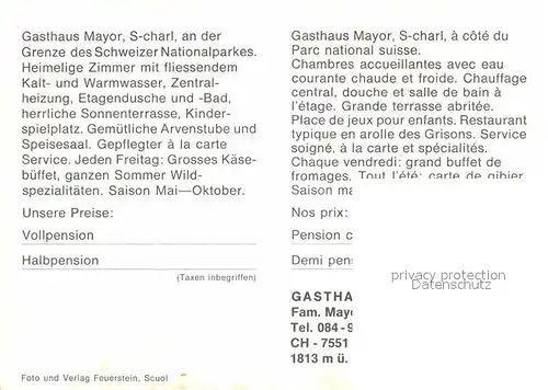 S charl Gasthaus Mayor Gaststube Kat. Scuol