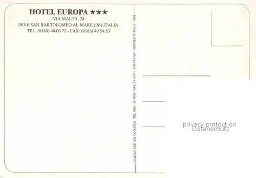 San Bartolomeo al Mare Hotel Europa Kat. Imperia