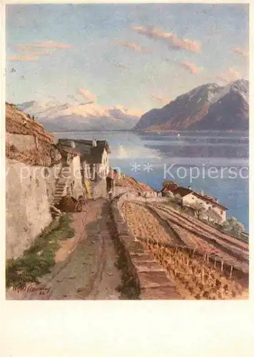 Kuenstlerkarte Alfred Chavannes Vue de Lavaux  Kat. Kuenstlerkarte