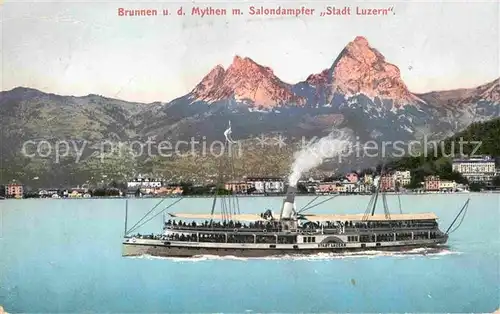 Dampfer Seitenrad Stadt Luzern Brunnen Mythen  Kat. Schiffe