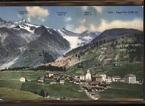 Saas Fee Kuenstlerkarte Saas Fee mit Blick auf Lenzspitze Ulrichshorn Balfrin Kat. Saas Fee