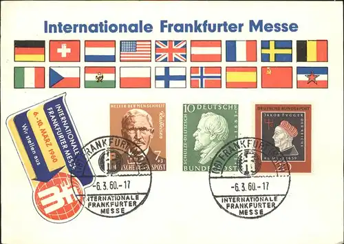 AK / Ansichtskarte Events Internationale Frankfurter Messe Fahnen Briefmarken Kat. Events