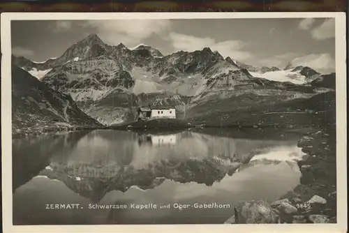 AK / Ansichtskarte Zermatt VS Schwarzsee Kapelle und Ober Gabelhorn Kat. Zermatt
