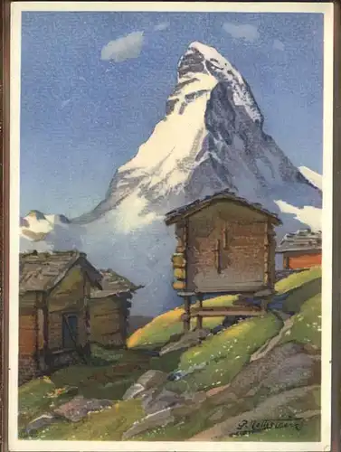 AK / Ansichtskarte Zermatt VS Findelen mit Matterhorn Kuenstlerkarte Kat. Zermatt