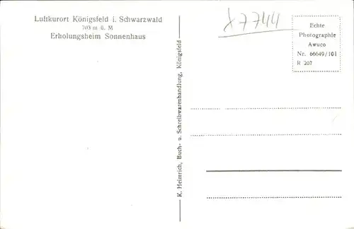 AK / Ansichtskarte Koenigsfeld Schwarzwald Erholungsheim Sonnenhaus / Koenigsfeld im Schwarzwald /Schwarzwald-Baar-Kreis LKR