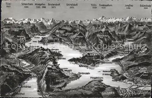 AK / Ansichtskarte Vierwaldstaettersee SZ Reliefkarte / Brunnen /Bz. Schwyz