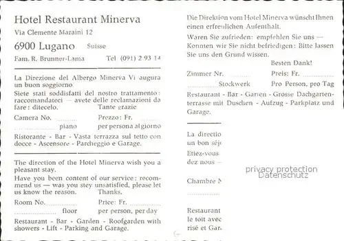 AK / Ansichtskarte Lugano TI Hotel Restaurant Minerva Kat. Lugano