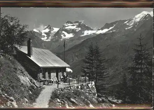AK / Ansichtskarte Saas Fee Cafe Gletschergrotte Blick auf Fietschhorn Lagginhorn Weissmies Kat. Saas Fee