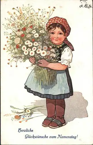AK / Ansichtskarte P.O.E. Namenstag Blumen Kind Maedchen