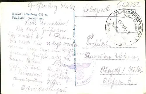 AK / Ansichtskarte wz42491 Bad Graefenberg Schlesien Sanatorium Kategorie. Lazne Jesenik Alte Ansichtskarten