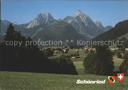 AK / Ansichtskarte Schoenried mit Gummifluh und Rueblihorn / Schoenried /Bz. Saanen