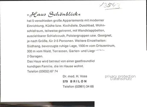 AK / Ansichtskarte Brilon Haus Schoenblick Zimmer Tischtennisraum Hallenbad Kat. Brilon