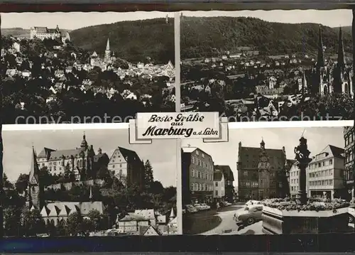 AK / Ansichtskarte Marburg Lahn Stadtbild mit Schloss Elisabethkirche Marktplatz Rathaus Brunnen Bromsilber Kat. Marburg