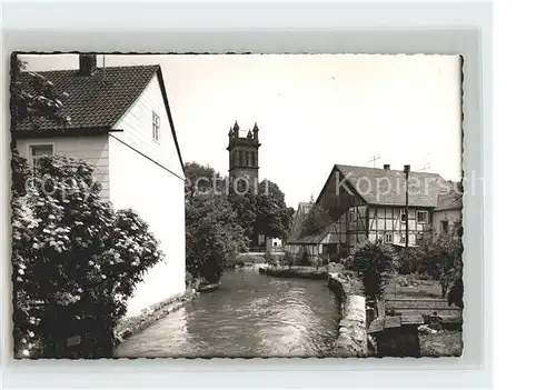 AK / Ansichtskarte Wrexen Dorfpartie am Fluss Turm Kat. Diemelstadt