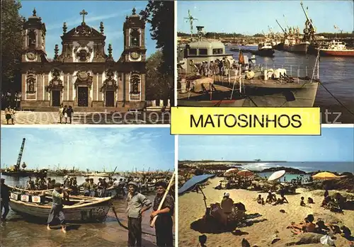AK / Ansichtskarte Matosinhos Igreja do Bom Jesus Descarregando peixe Piscina da Praia de Leca Kat. Matosinhos