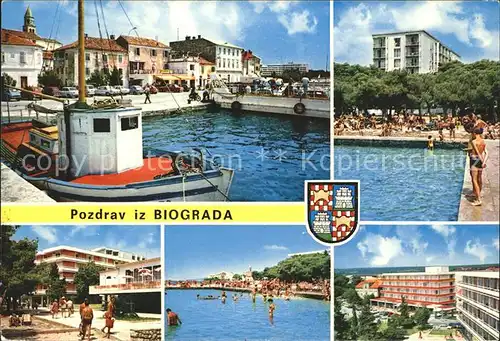 AK / Ansichtskarte Biograd Hafenpartie Schwimmbad Ortsmotive Strand