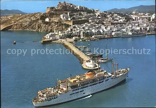 AK / Ansichtskarte Ibiza Islas Baleares Dampfer Faehre Hafen Fliegeraufnahme Kat. Ibiza