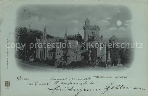 AK / Ansichtskarte Wilhelmshoehe Kassel Loewenburg im Mondschein Deutsche Reichspost Kat. Kassel