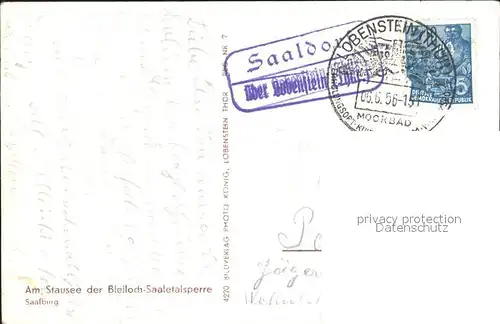 AK / Ansichtskarte Saalburg Saale Am Stausee der Bleiloch Saaletalsperre Kat. Saalburg Ebersdorf