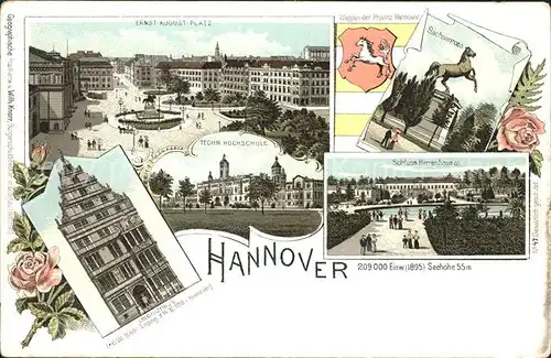 AK / Ansichtskarte Hannover Ernst August Platz Denkmal Hochschule Sachsenross Schloss Herrenhausen Leibnizhaus Litho Reichspost Kat. Hannover