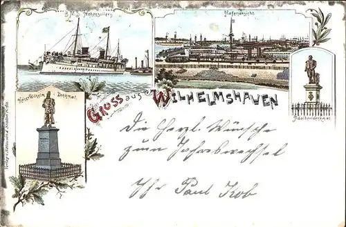 AK / Ansichtskarte Wilhelmshaven MS Hohenzollern Hafen Kaiser Wilhelm Denkmal Adalbertdenkmal Kat. Wilhelmshaven