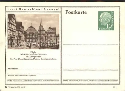 AK / Ansichtskarte Fritzlar Marktplatz mit Rolandsbrunnen 1200jaehrige Stadt Serie Lernt Deutschland kennen Kat. Fritzlar