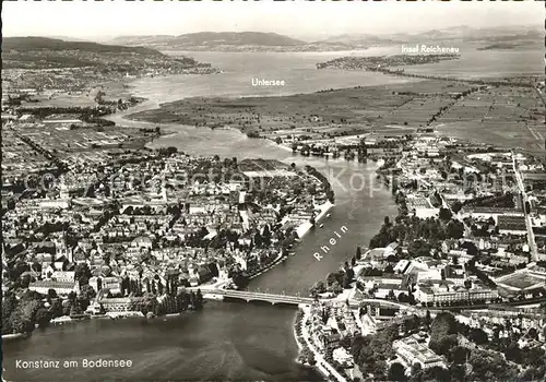 AK / Ansichtskarte Konstanz Bodensee Fliegeraufnahme mit Rhein Untersee Insel Reichenbach Kat. Konstanz