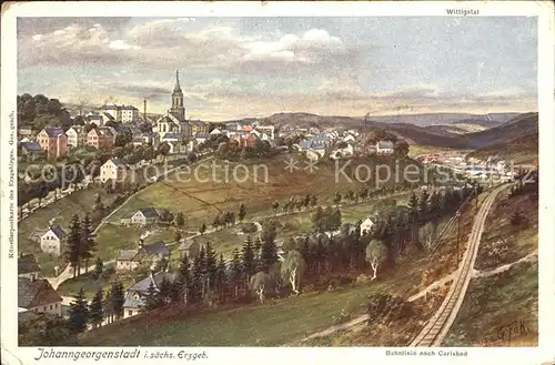 AK / Ansichtskarte Johanngeorgenstadt Gesamtansicht Bahnlinie nach Carlsbad Wittigstal Kuenstlerkarte Kat. Johanngeorgenstadt