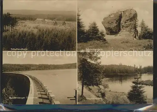 AK / Ansichtskarte Schneckenstein Schullandheim Schneckenstein Felsen Vogtlandsee Muldenberger Talsperre Sperrmauer Stausee Kat. Klingenthal Sachsen