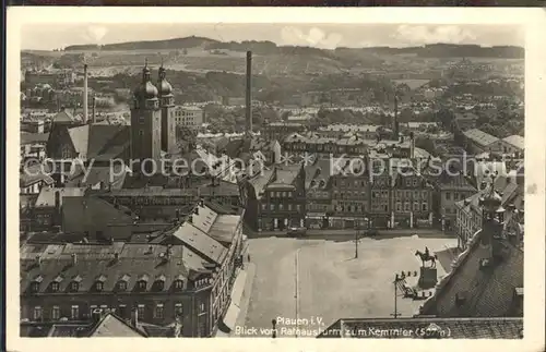 AK / Ansichtskarte Plauen Vogtland Blick vom Rathausturm zum Kemmler Denkmal Kirche Kat. Plauen