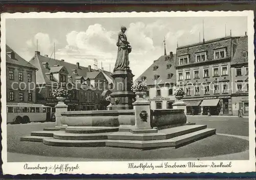 AK / Ansichtskarte Annaberg Buchholz Erzgebirge Marktplatz Brunnen Barbara Uthmann Denkmal Kat. Annaberg