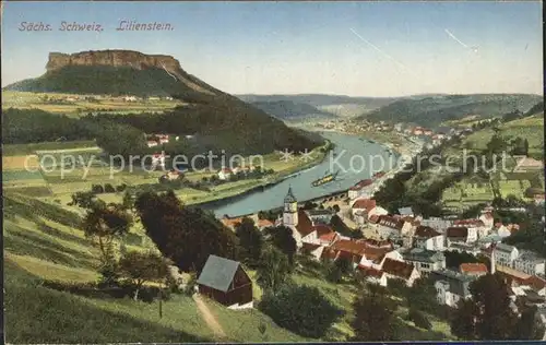 AK / Ansichtskarte Koenigstein Saechsische Schweiz Panorama Elbetal mit Lilienstein Elbsandsteingebirge Kat. Koenigstein Saechsische Schweiz