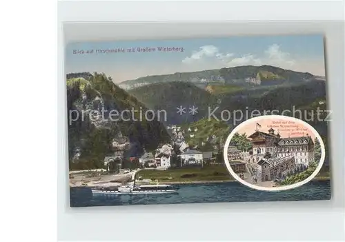 AK / Ansichtskarte Bad Schandau Hirschmuehle mit Grossem Winterberg und Hotel Kat. Bad Schandau