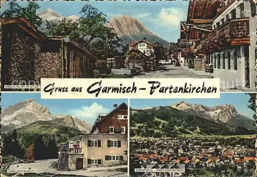 AK / Ansichtskarte Garmisch Partenkirchen Fruehlingsstrasse Kreuzeckhaus Totalansicht Kat. Garmisch Partenkirchen