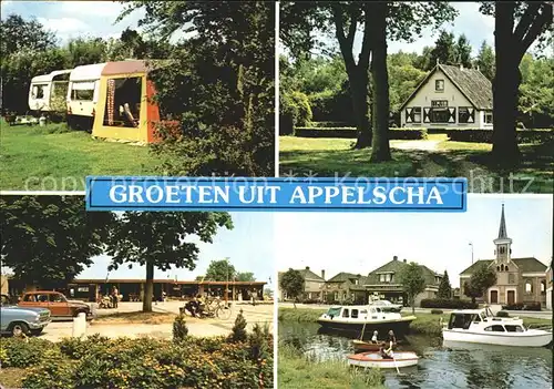 AK / Ansichtskarte Appelscha Campingplatz Kanal Motorboote Kirche Kat. Niederlande