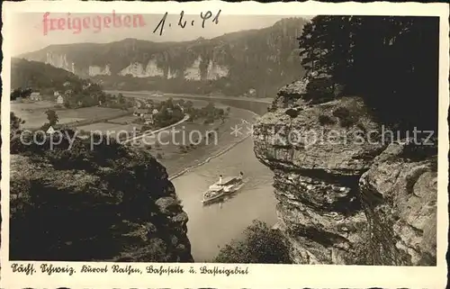 AK / Ansichtskarte Rathen Saechsische Schweiz Bahnseite Basteigebiet Dampfer Kat. Rathen Sachsen