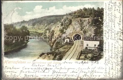 AK / Ansichtskarte Lichtenwalde Sachsen Harrasfelsen mit Koernerkreuz Zschopautal Eisenbahn Tunnel / Niederwiesa /Mittelsachsen LKR