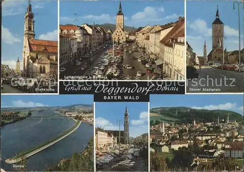 AK / Ansichtskarte Deggendorf Donau Grabkirche Luitpoldplatz Rathaus Stadtplatz Donau Total Kat. Deggendorf