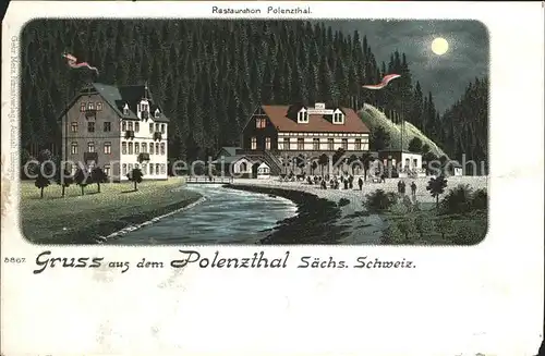 AK / Ansichtskarte Polenztal Restauration im Mondschein Reichspost Litho Kat. Hohnstein