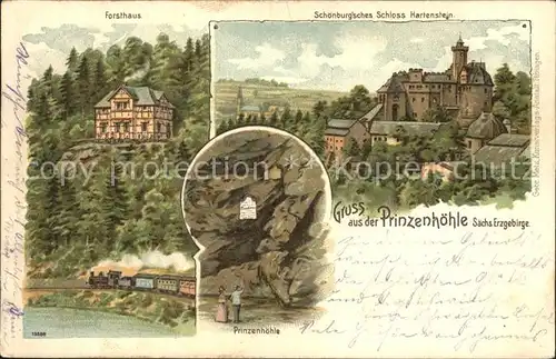 AK / Ansichtskarte Hartenstein Zwickau Forsthaus Eisenbahn Prinzenhoehle Schoenburgsches Schloss Kat. Hartenstein Zwickau