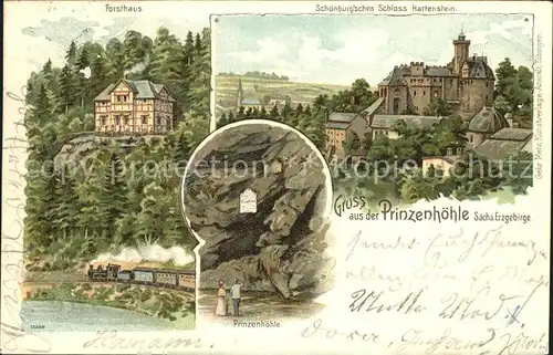 AK / Ansichtskarte Hartenstein Zwickau Forsthaus Eisenbahn Prinzenhoehle Schoenburgsches Schloss Bahnpost Kat. Hartenstein Zwickau