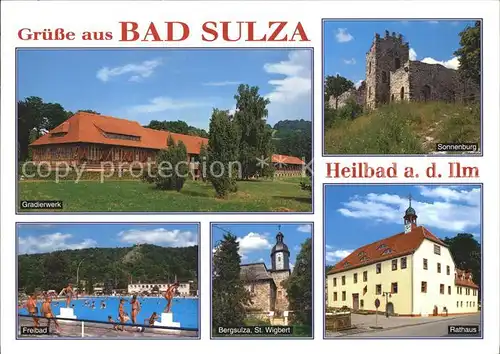 AK / Ansichtskarte Bad Sulza Gradierwerk Sonnenburg Rathaus Bergsulza St Wigbert Kirche Freibad Kat. Bad Sulza