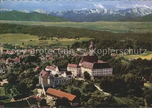 AK / Ansichtskarte Andechs Kloster Alpenkette Fliegeraufnahme Kat. Andechs